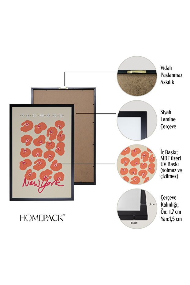 Siyah Lamine Çerçeveli 3'lü Tablo Seti Hpn092 - 3