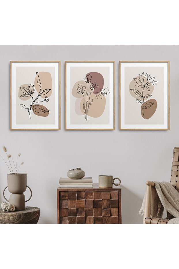 Natural Wooden Framed 3-Piece Painting Set Hpn109