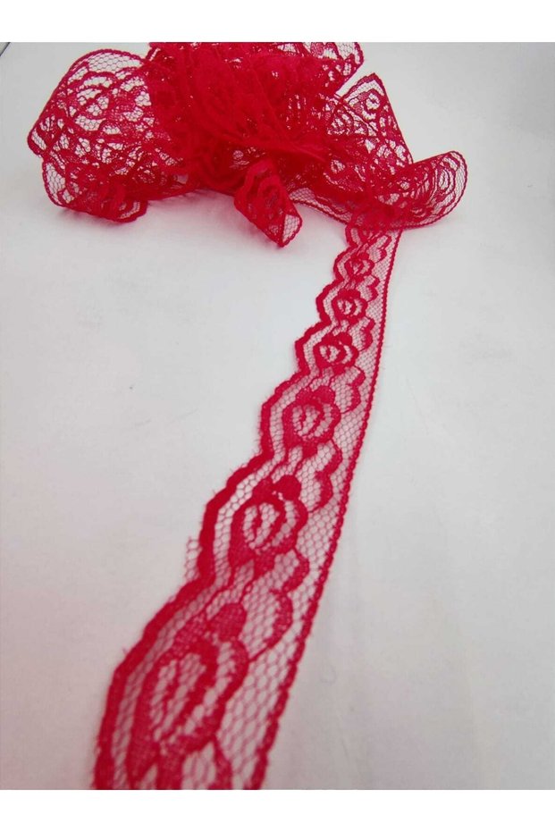 Lycra Free Nylon Lace Ribbon 3 Cm Width Red (POMEGRANATE FLOWER) Lace Ribbon Edge Model 10 Mt