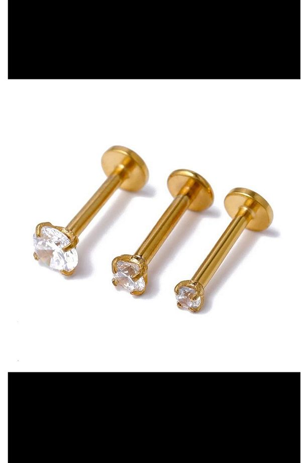 Cerrahi Çelik Tek Taş Tragus Dudak Lobe Piercing - 1