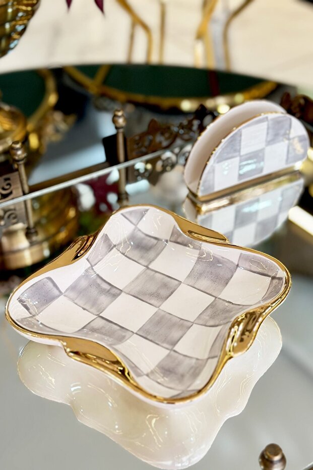 Damalı Gri Peçetelik - 5