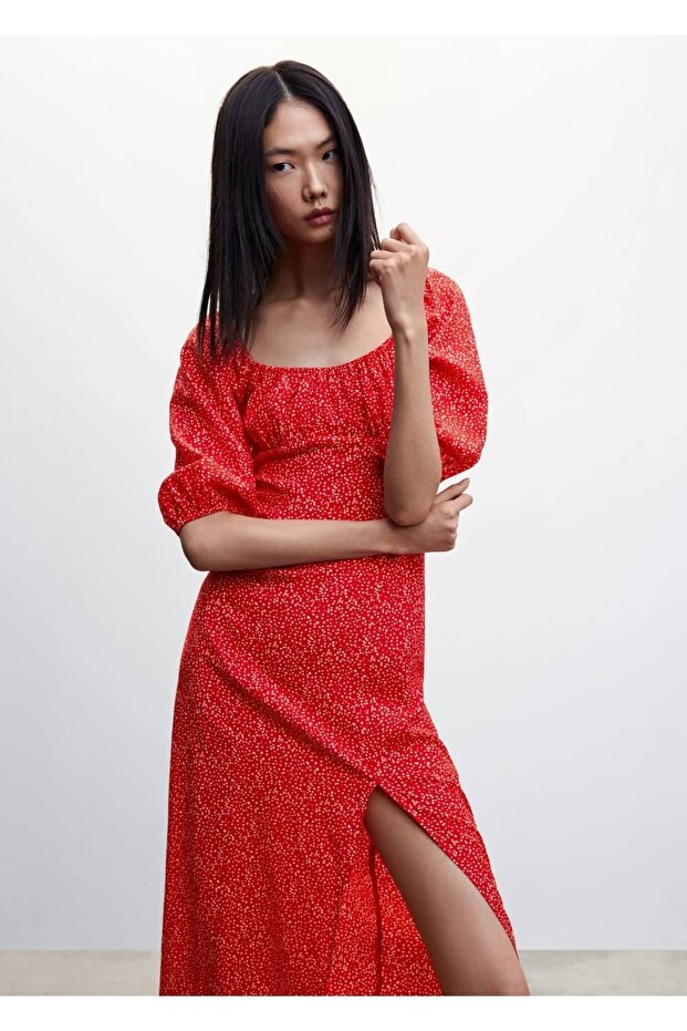 Balon Kollu Midi Boy Elbise - 1