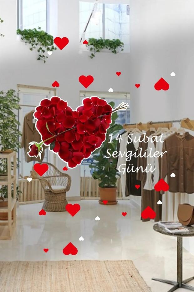 Valentine's Day Rose Heart Living Room Bedroom Kitchen Balcony Home Adhesive Wall Decoration Paper Glass Sticker