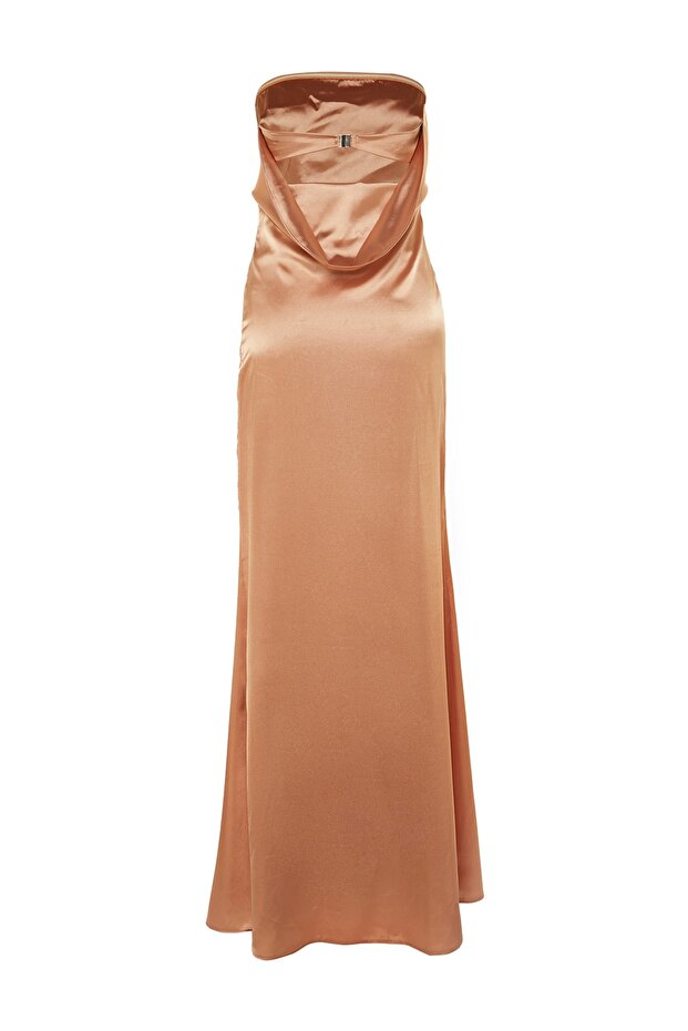 Dlouhé večerní tkané saténové šaty Losos TPRSS23AE00079 - 8