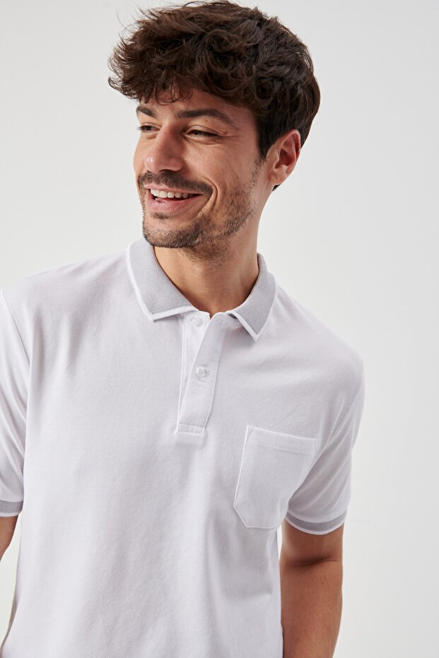 Men's White-white Comfort Fit Relaxed Cut Polo Neck T-Shirt