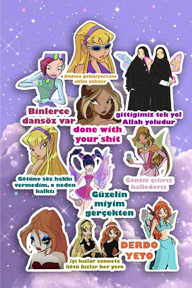 مجموعة ملصقات للكمبيوتر المحمول والكمبيوتر المحمول من Winx Club مكونة من 10 قطع