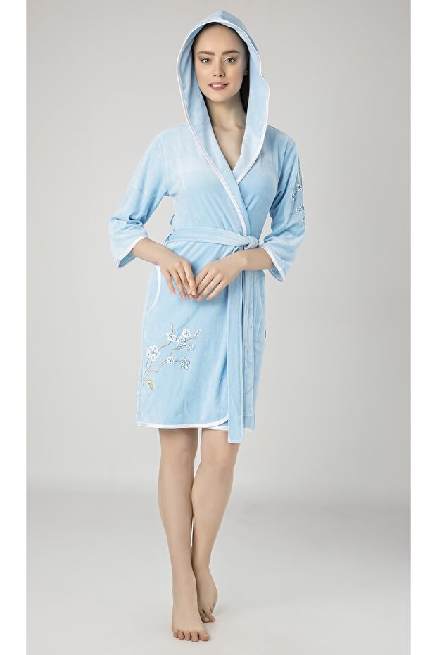 Embroidered Niki Velvet Bamboo Dressing Gown