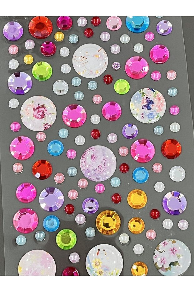 Sticker 3d Stone Round Borders Large Small Colorful Mixed Sticker Label 1 Pack