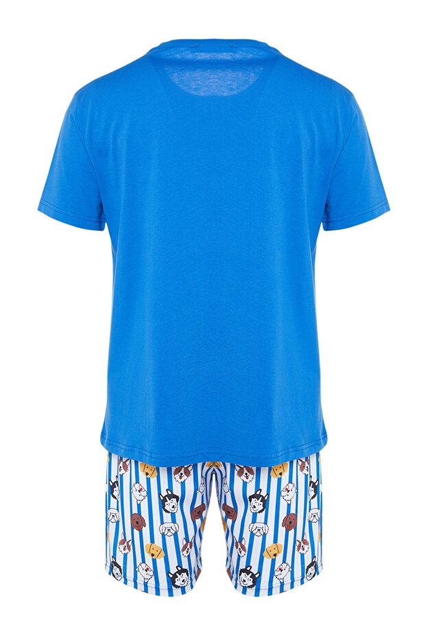 Koyu Mavi Unisex Regular Fit Baskılı Şortlu Pijama Takımı TMNSS23PT00000 - 8