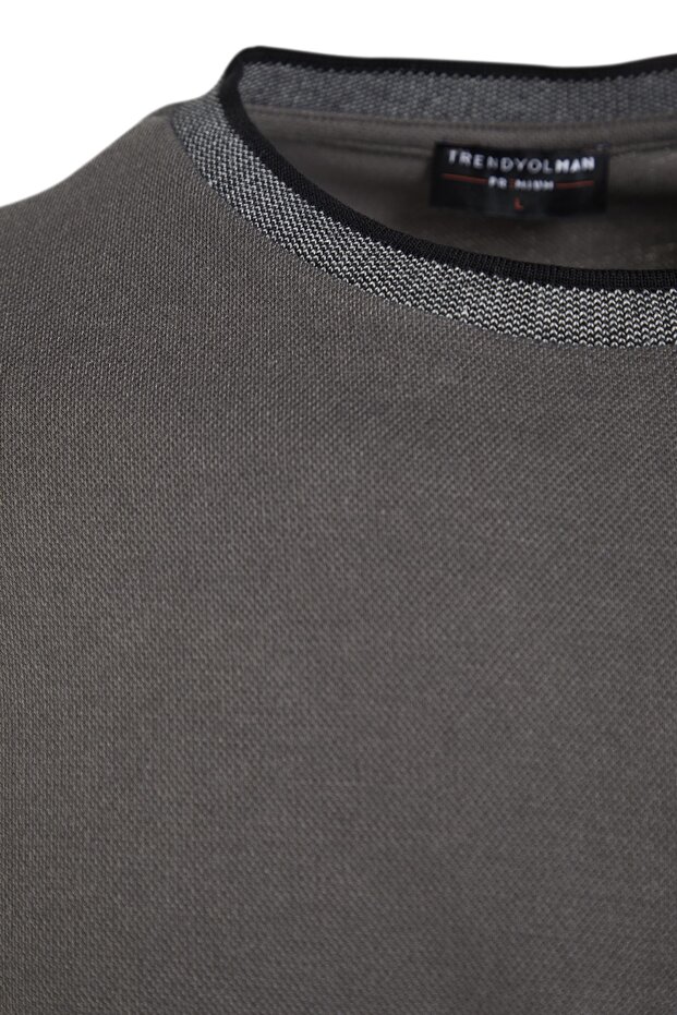 Antrasit Oversize/Geniş Kesim Triko Bantlı Dokulu Pike T-Shirt TMNSS23TS00079 - 6