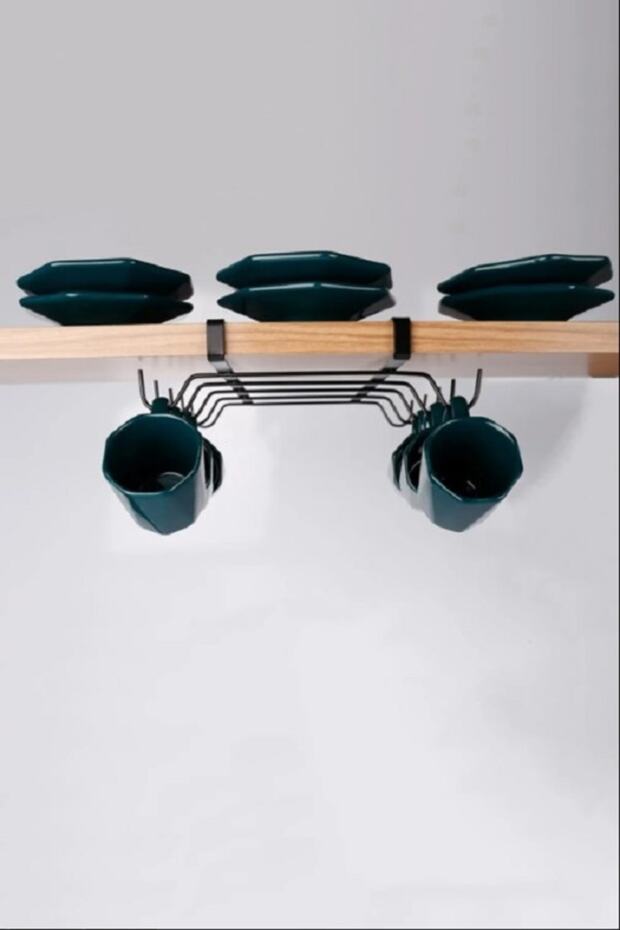 Black Metal Under Shelf Portable Glass Cup Hanger with 10 Hooks