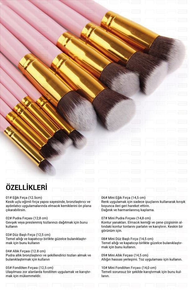 Makeup Brush Set Pink 10 Pieces, Quality, Blush, Powder, Concealer, Eyeshadow Brush, Contour Brush Set