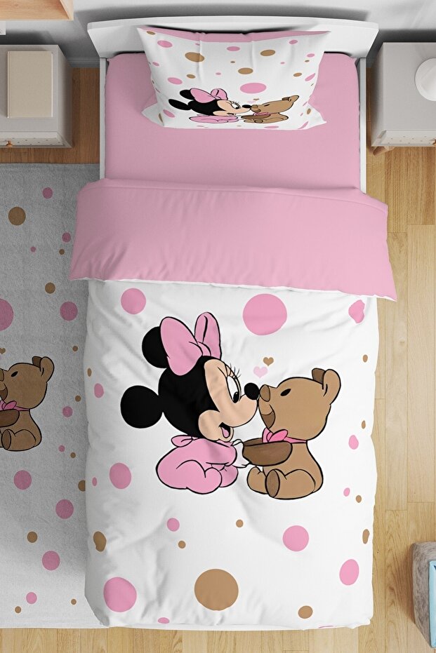 Minnie and Teddy Bear Patterned Single Baby Kids Bedding Set
