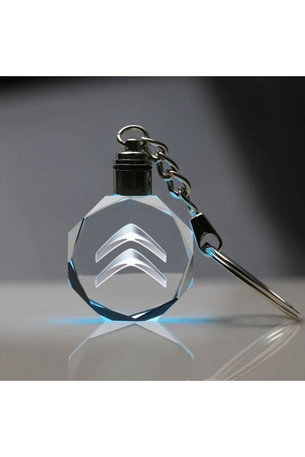 2d Blasted Crystal Led Illuminated Keychain with Citroen Logo, Car Keychain