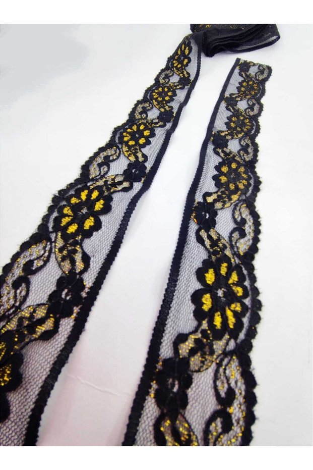 Lycra Lace Ribbon 4.5 Cm Width Black Gold-gold Color Glitter Lace Ribbon Edge Model 10 Mt