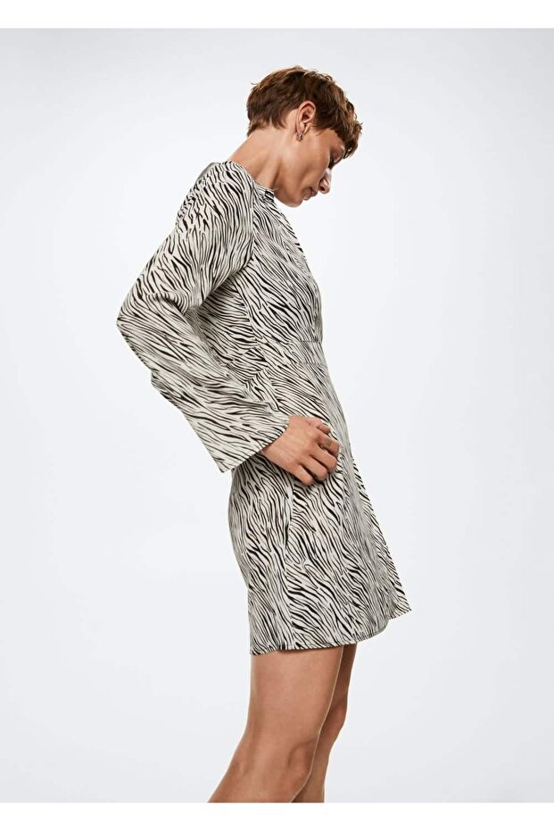 Hayvan Desenli Uzun Elbise - 1