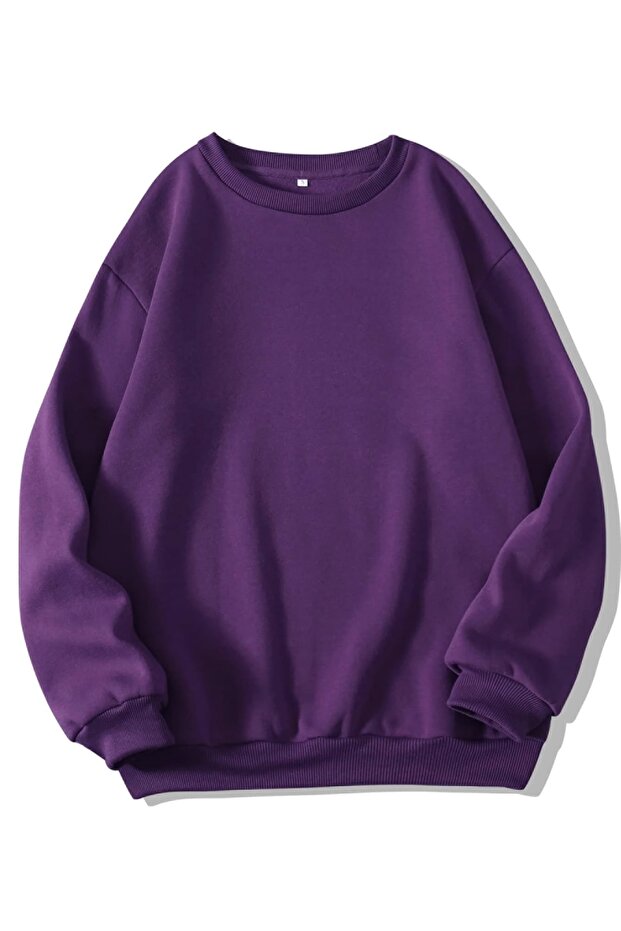 Women's Basic 0 Crew Neck Unprinted Plain Oversize Loose Loose Fit Fleece Sweatshirt