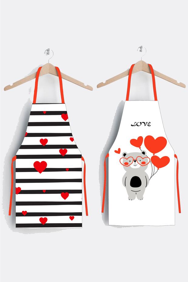 Ays Home Special Heart Kitchen Apron Set for Lovers