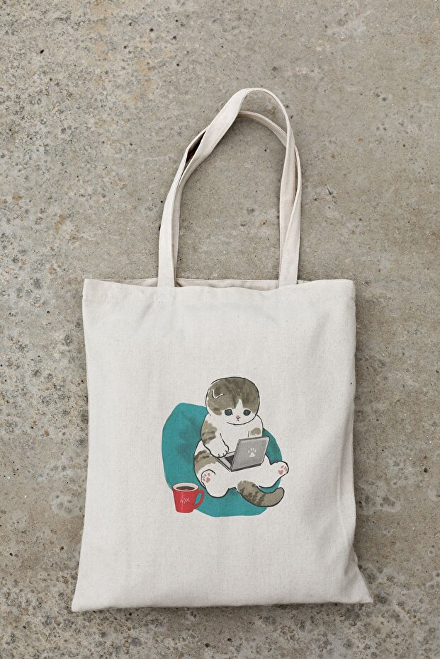 Computer Guy Cat Printed Cloth Bag