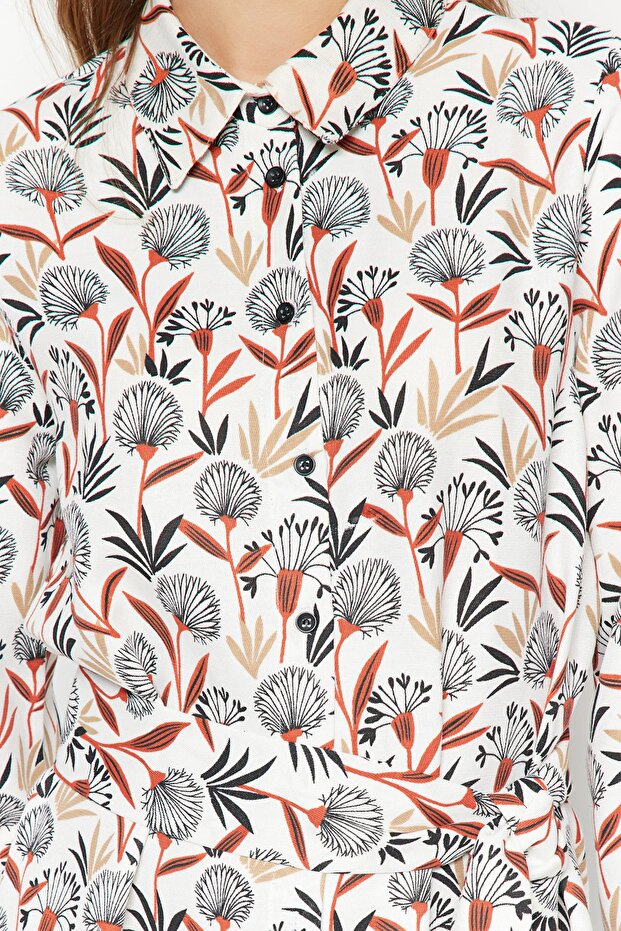 Různobarevné vzorované košilové šaty z tkaného plátna TCTSS23EB00287 - 3