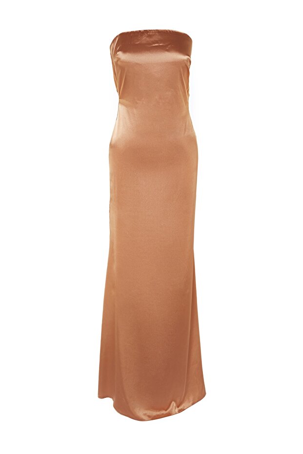 Dlouhé večerní tkané saténové šaty Losos TPRSS23AE00079 - 7