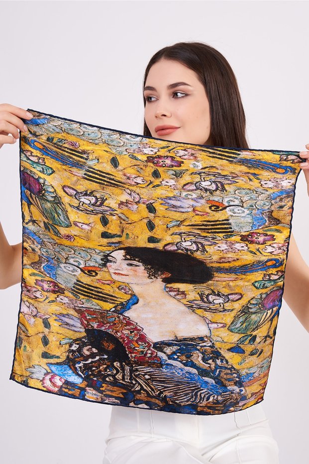 100% Silk Scarf Bandana| Gustav Klimt Lady With Fan