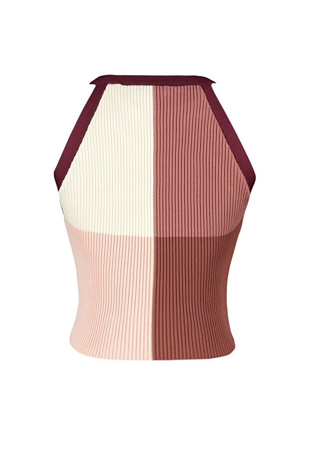 Pflaumenfarbene Crop-Bluse mit Farbblock TWOSS22BZ0402 - 8