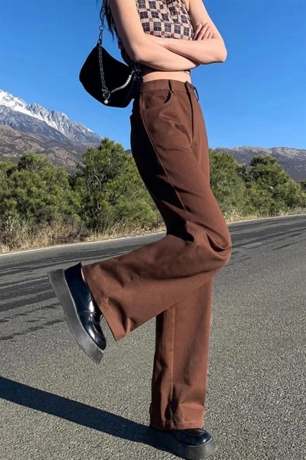 Brown Wide Leg Jean Palazzo Wide Leg Denim Trousers