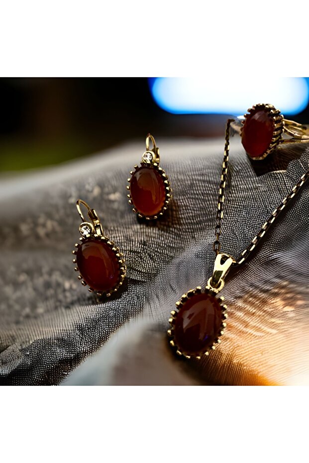 Natural Stone Raw Copper, antiallergic, necklace&earring&ring Triple Vintace Jewelry Set
