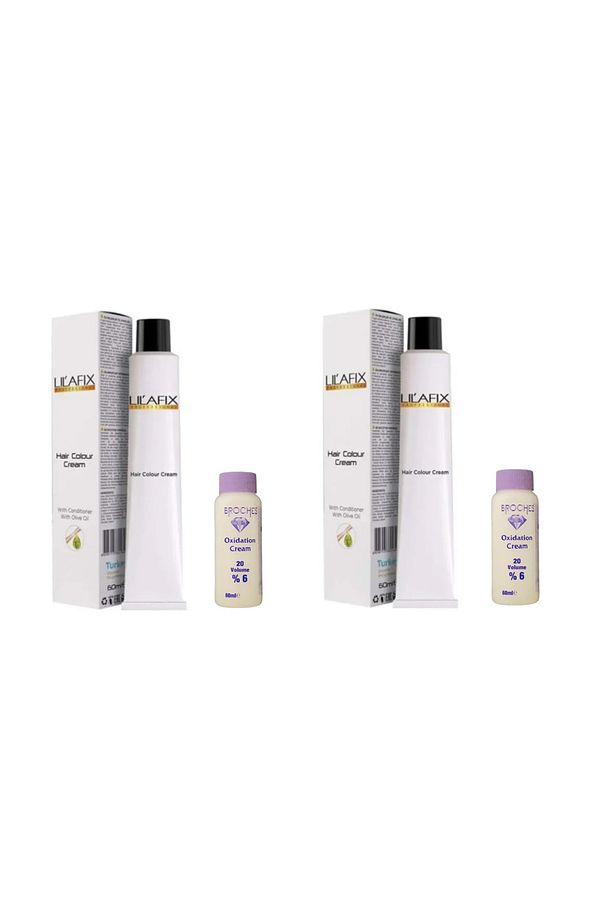 Saç Boyası 7/7 Işıltılı Kahve & Broches 20 Volume %6 Oksidan 60ml 2'li Set - 1