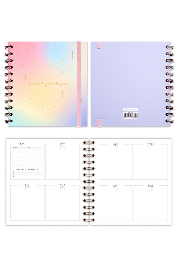 15x15 Cm Kare 2'li Set Spiralli Süresiz Planlayıcı Ajanda Ve Defter Gökkuşağı - 9