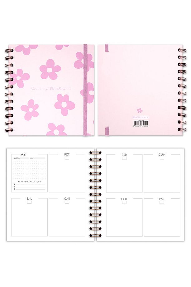 15x15 Cm Kare 2'li Set Spiralli Süresiz Planlayıcı Ajanda Ve Defter Papatya - 8