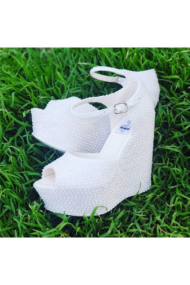 Taş Kaplamalı El Işçiliği Gelin Abiye Ayakkabısı 12cm - 1