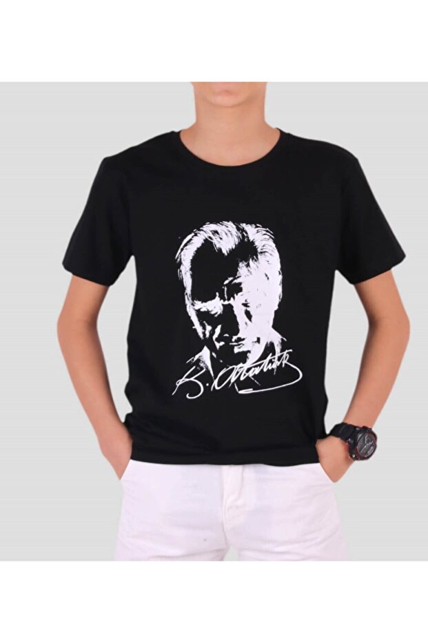 Unisex Black Ataturk Short Sleeve T-Shirt