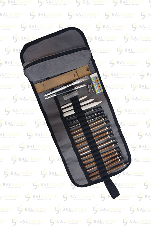 مجموعة رسم مكونة من 25 قطعة - حامل قلم رول و دفتر ملاحظات مقاس A5