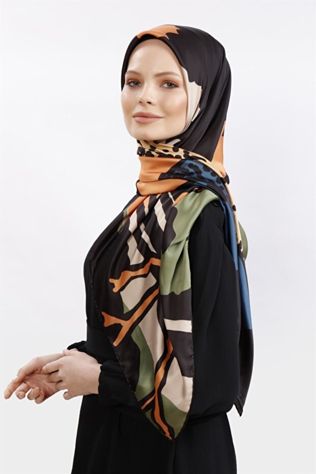 Tablo Desenli Eşarp Oranj - 2