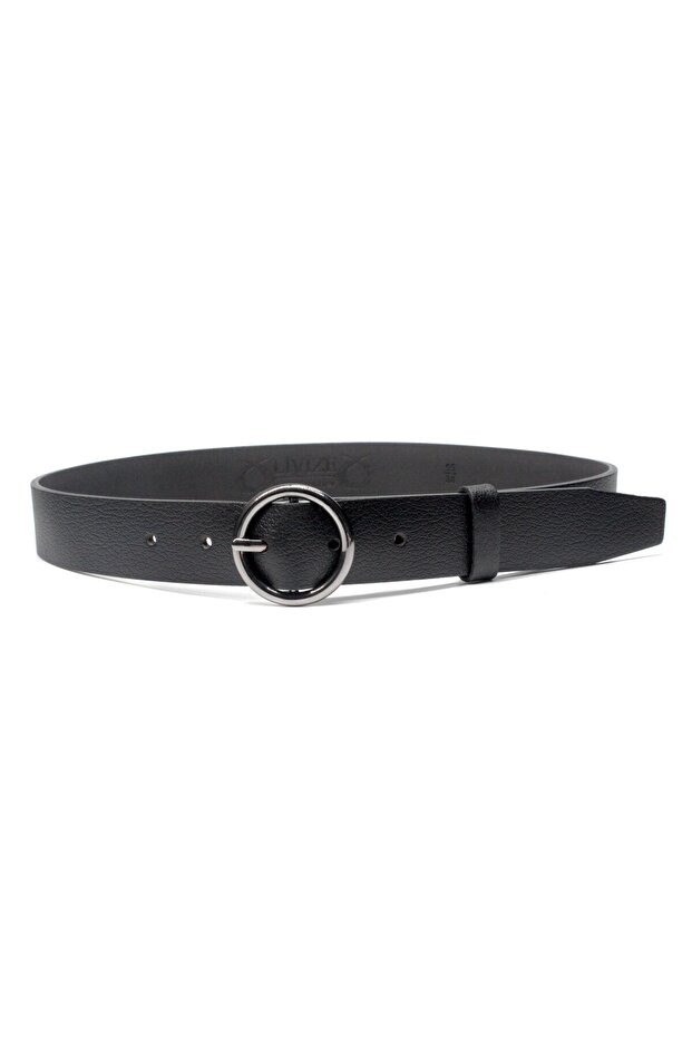 Hakki Leather Round Buckle Women's Belt 3cm Black