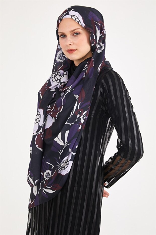 شال كوبية أسود أرجواني - 1