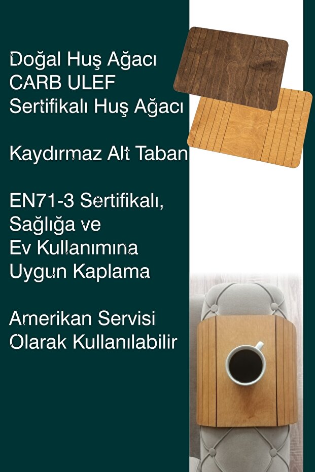 Kahverengi Koltuk Tepsisi 1 Adet Yan Sehpa Huş Ağacı 29x43cm Orta Sabit 16,5 cm Amerikan Servisi - 10