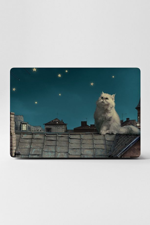 Laptop Sticker Kaplama Notebook Macbook Bohem Kedi Mavi - 1