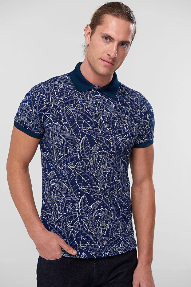 Handeks Lacivert Erkek Polo Yaka T-Shirt - Yaprak Desenli - 1