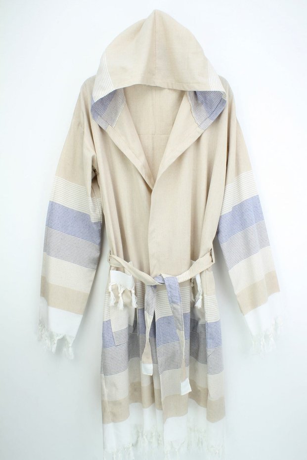 Peshtemal Bathrobe Stripe beige-cream-blue