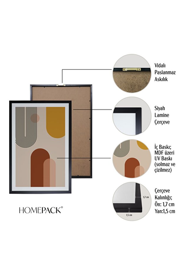 Siyah Lamine Çerçeveli 3'lü Tablo Seti Hpn073 - 3