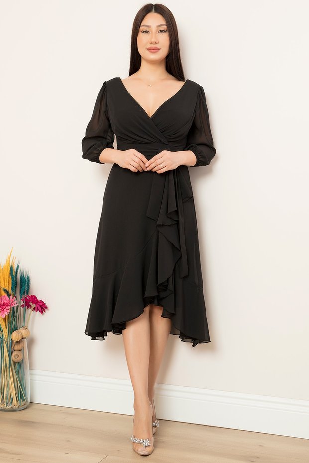 13372 Double Breasted Collar Fakir Sleeve Skirt Valon Dress