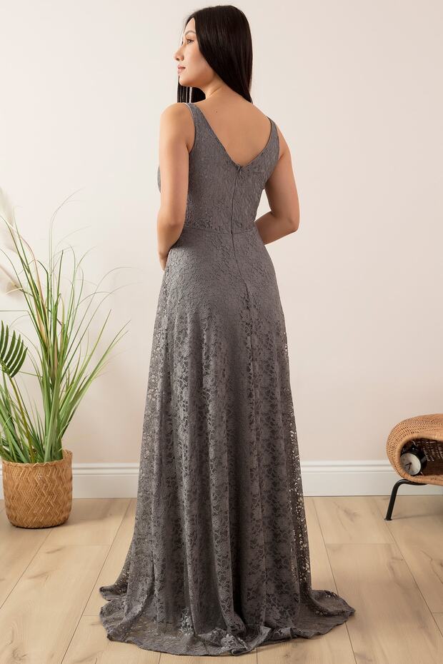 Varna 13102 Beli Çiçekli Dantel Elbise - 7