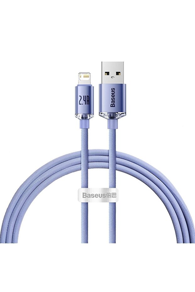 Crystal Shine 2.4a 120 Cm Lightning Şarj Kablosu Mor - 1