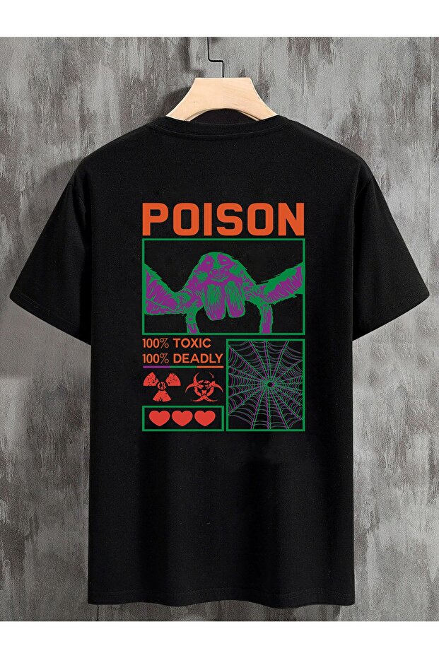 تي شيرت أسود كبير الحجم مطبوع للجنسين من Poison