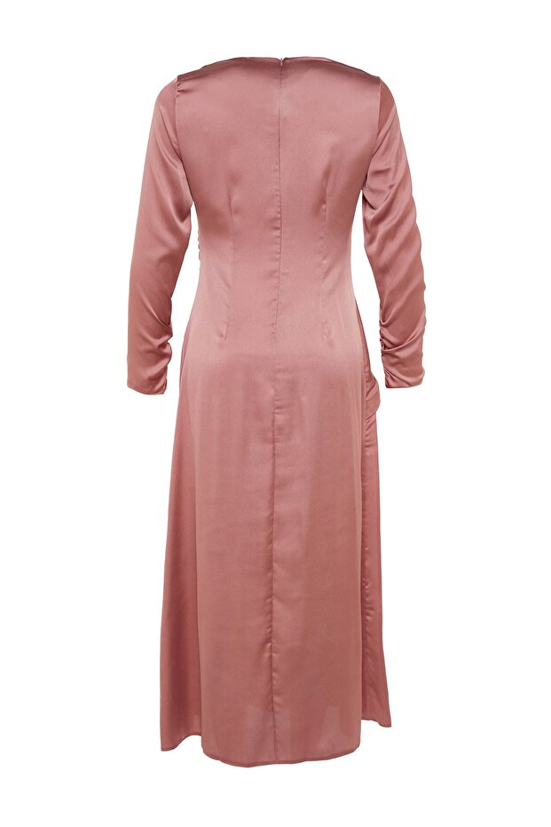 Abendkleid aus Satin mit getrockneten Rosen und Raffungen TCTSS23DB00012 - 8