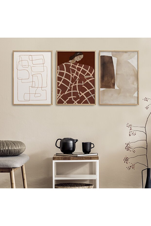 Natural Wooden Framed 3-Piece Painting Set Hpn098