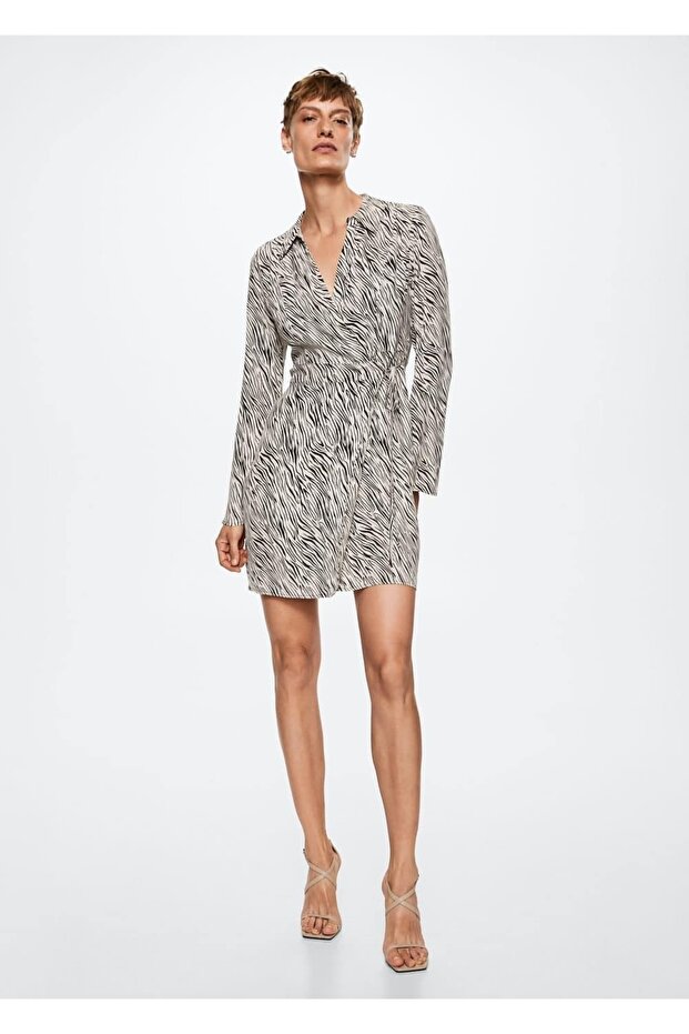 Hayvan Desenli Uzun Elbise - 2